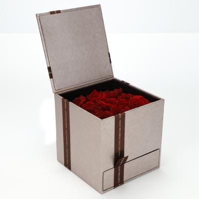 China Recycled Rigid Paper Box Cardboard Drawer Materials Custom Flowers Rose Top Packaging Gift Box Flip for sale