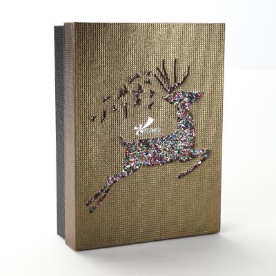 China Recycled Packaging Materials Glitter Custom Christmas Deer Gift Rigid Paper Cardboard Empty Box for sale