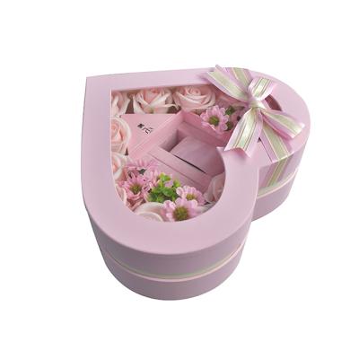 China Recycled Materials Custom Rose Cardboard Rose Packaging Candy Packing Paper Heart Shaped Gift Box With Clear Window for sale