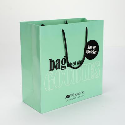 China Custom Affordable Paper Bag Recyclable 4C Printing Logo Green Shopping Cosmetic Packaging Gift Bag for sale