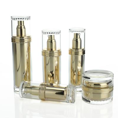 China Skin Care Custom Gold Sealing Acrylic Packaging Bottles Empty High End Cosmetic Jars for sale