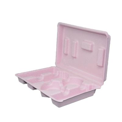 China Custom Biodegradable Recycle Materials Sustainable Packaging Tray Eco Skin Care Pink Interior Tray Molded Pulp Packaging for sale