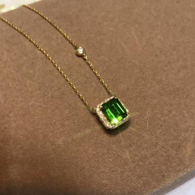 China Trendy Green Tourmaline Necklace For Women Adjust Green Stone Pendant Necklaces for sale