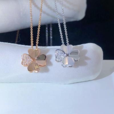 China Customized Fashionable Four Leaf Real Gold Flower Leaf Necklace 18k Diamond Children's Diamond Necklace For Girl Party Festival Gift for sale