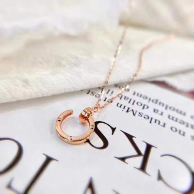 China Vintage 18k Solid Rose Gold Yellow Gold Half Closed Pendant Necklace Luxury Real Rose Yellow Gold Necklace Chain for sale