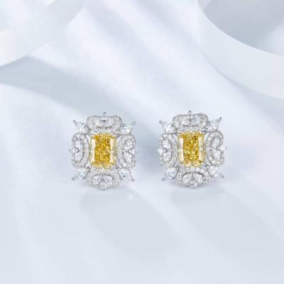 China CLASSIC Customize Fine Jewelry 925 Sterling Silver Yellow Diamond Stud Earrings Women Engagement Jewelry Christmas Gift for sale