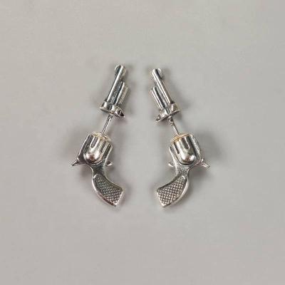 China Sterling Silver Gun Pistol Shoot Cowboy Hiphop Party Earrings Hiphop Fashion Design Jewelry Revolver 925 Silver Gold Plated Earrings for sale