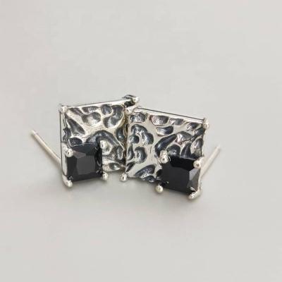 China FASHION 925 Silver Earrings Women's Agate Irregularity Party Square Quarter Sterling Silver Gold Plated Jewelry for sale