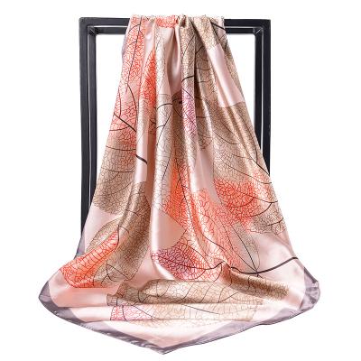 China Large Size Classy Women Pattern Silk Printed Hijab Leaf Hijab Leaf Muslim Scarf Muslim Scarf Large Size Classy Women's Square Scarf for sale