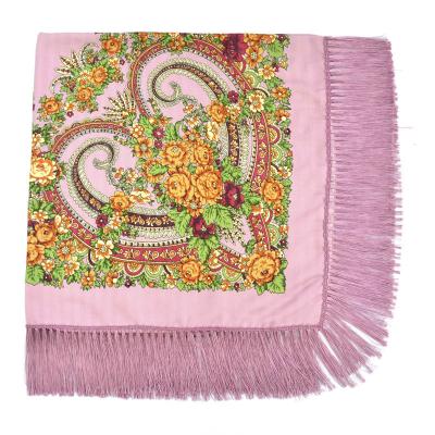 China Large Size Scarf Love Peach Heart Symmetry Pattern Cotton Fringed Print Shawl Print Russian Ethnic Style Square Scarf for sale