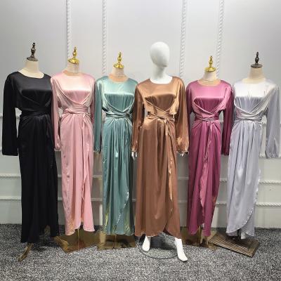 China Emulation color pure silk simulation silk dress Europe and the United States Dubai dress soft soft elegant waist skirt safe Abaya long for sale