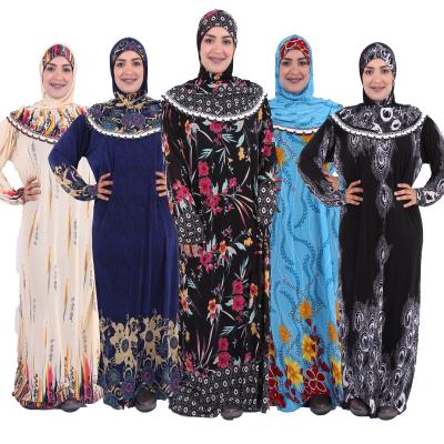 China Factory Flower Abaya Women Polyester Long Abaya Long Robe Fabric Ladies Prayer Arab Islamic Turban Robe Wholesale for sale