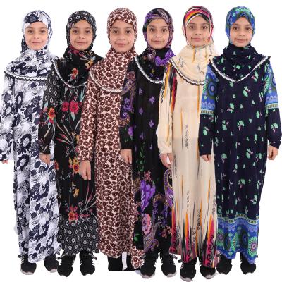 China Polyester Printed Children's Prayer Dresses Abaya Muslim Middle East Children's Long Dresses Islamic Women Wholesale Kids Abaya for sale