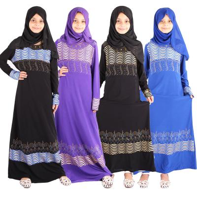 China Hot Selling Abaya Muslim Arab Long Children's Dresses Polyester Diamond Patchwork Children's Dresses Retail Ethnic Wholesale Kids Abaya for sale