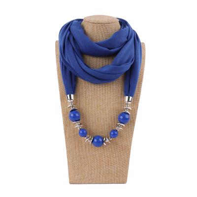 China Summer Fashion Solid Color Polyester and Pearl Jewelry Scarf Soft Spring Chiffon Collar Jewelry Scarf for sale