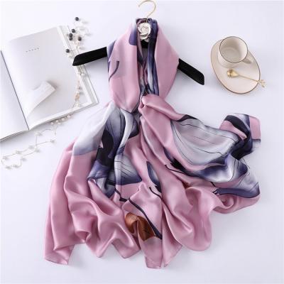 China Brand 2colors Logo Print Women Scarf Pashmina High Quality Imitated Hijab Luxury Silk Muslim Scarf Wholesale Latest Silk for sale