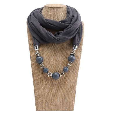 China New Polyester Pearl Solid Color Accessory Hanging Scarf Jewelry Necklace Acrylic Scarf For Women Scarf for sale