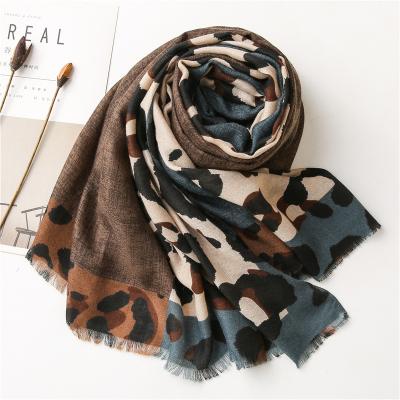 China Women's Thin Breathable Curry Scarf Cotton Leopard Cotton Polyester Classic Brown Long Shawl Four-Season Shawl for sale