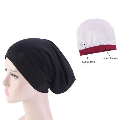 China Plush Europe and the United States new elastic hat wide brim set head trimmed with satin chemotherapy hair loss hat sleep cap for sale