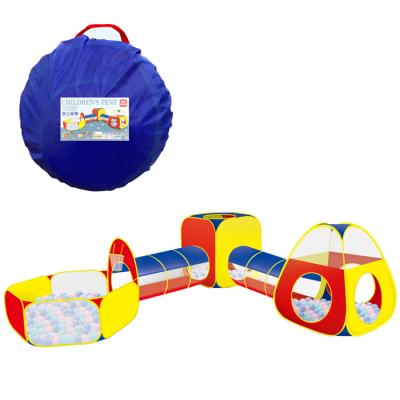 China Outdoor Indoor Kids Playground Children Play Two Tunnel Tent Ocean Ball Pit Pool Basket Hoop 3 in 1 Pop Up Playhouse Tent for sale