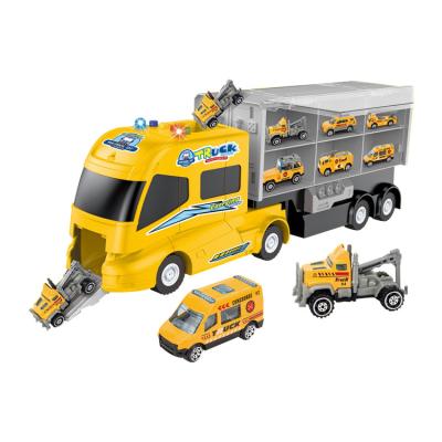 China Friction Toy Amazon Best Seller Kids Diecast Toys Diecast Vehicles Model Electric Transport Car Carrier Truck Toy with 6 Alloy Cars for sale