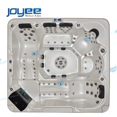 China JOYEE Modern Silver Acrylic Hydraulic Massage Bathtub with LED Colors Light Spa Tub Modern Design Extra Luxury Spa for 6 Person for sale