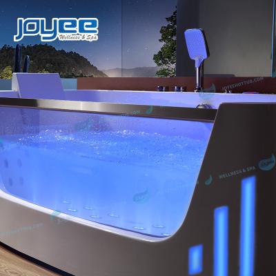 China JOYEE Hot Tub Small Mini 1.5m 1.6m Whirlpool Clear 1.7m Hydraulic Narrow Space Glass Skirt Led Air Bubble Massage Whirlpool Bathtub for sale