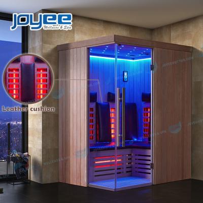 China Computer Control Panel JOYEE Bathroom Corner Fiberglass Door Relax Traditional Leather Portable Mini Bath Home Wooden Sauna Seat Spa Room for sale