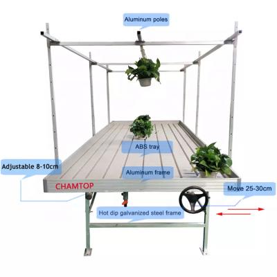 China Stable Structure Easily Assembled Best Selling GT Food Grade ABS Panels Indoor Hydroponic Ebb And Flow Table Greenhouse Rolling Bench for sale