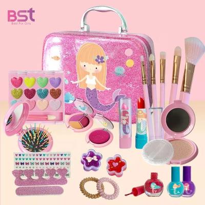 China Real Eco-Friendly Non-Toxic Washable Makeup Set For Princess Dress Up Pretend Play Beauty Gift Cosmetic Toys For Girls With Mermaid Bag for sale