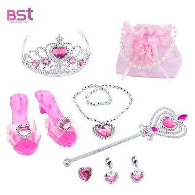 China Non-toxic Eco-friendly Popular Girls Pretend Play Toy Kids Crown Shoes Dress Set Beauty Fashion Toys With Handbag for sale