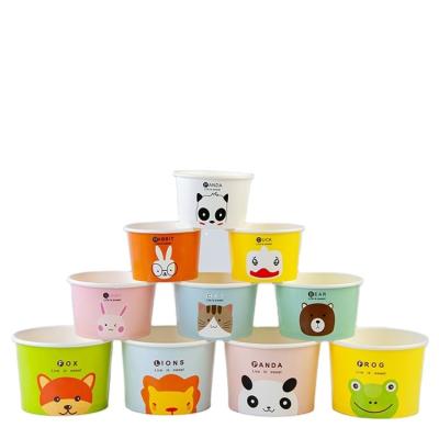 China New Developed Disposable Custom Logo Paper Food Packet Single Wall Disposable Ice Cups With Lids And Spoon for sale