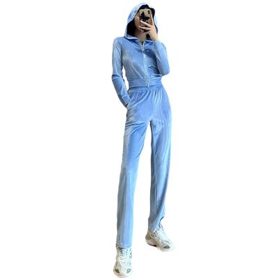 China Double Zipper Waterproof Sexy Woman Jogging Suit Lady Velvet 2 Piece Set Velvet Tracksuit For Women Pants Two Piece Set for sale