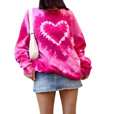 China Anti-pilling Tye Dye High Quality Long Sheath Streetwear Fashion Women's Crewneck Sweatshirt Anti-pilling New Style Anti-pilling Design Pink Loose Sweater for sale