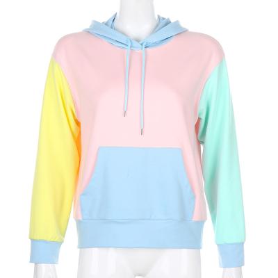 China Pastel Colorblock Hoodie Women's Long Sleeve Anti-Pilling Drawstring Hoodie Casual Anti-Pilling Sweatshirt for sale