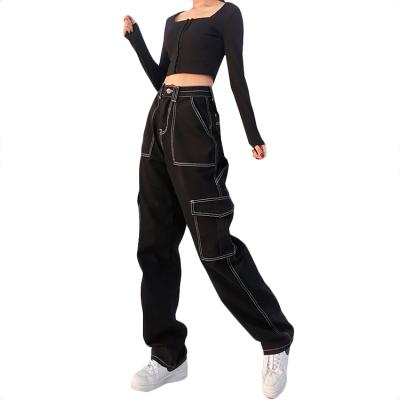 China New Fashion Anti-Wrinkle Anti-Wrinkle High Quality Stylish Cotton Wide Leg Female Jeans Long Pants Black Foe Lady for sale