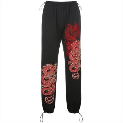 China Black Anti-Wrinkle Foot Dragon Printing Lace-Up Trousers Loose Y2K Converge Beam Exercise Pants Women Sports Sweatpants for sale