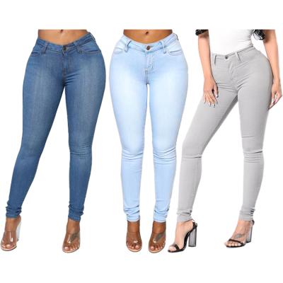 China 2022 Breathable New Fashion Streetwear Style High Waisted Stretch Casual Solid Color Breathable Skinny Denim Ladies Pencil Pants Women Pencil Jeans for sale