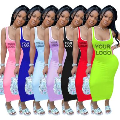 China Women's Sexy Summer Sleeveless Logo Bodycon Dresses Long Dresses Women's Casual Dress Wholesale Custom Anti-wrinkle Women's Casual Dress for sale