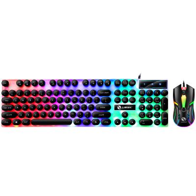 China RTX300 Retro Style Anti-drop Color Gaming Feel Punk Backlit Mechanical Keyboard Mouse Combo Set for sale