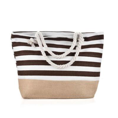 China Factory Eco-friendly Durable Rope Striped Tote Canvas Beach Bag Shopping Bag for sale