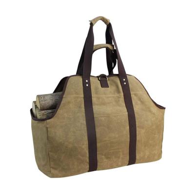 China Canvas Firewood Carrier Bag Tote Bag Heavy Duty Waxed Carrier OEM/ODM Firewood Storage Foldable Log Carrier for sale