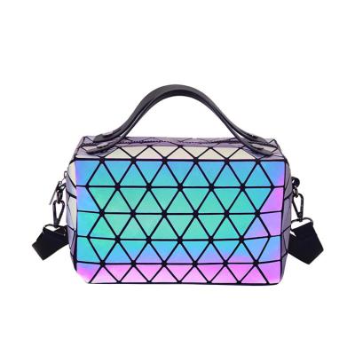 China High Quality Custom Handbag Women Lattice Rhombic Geometric Cosmetic Portable Designer Handbag Large Capacity Bag Laser Luminous Bag for sale