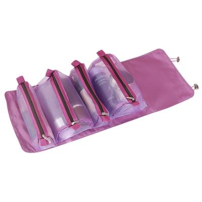 China Hot Sale High Quality 4 in 1 Bag Foldable Makeup Handbags Travel Storage Toiletries Detachable Brush Holder for sale