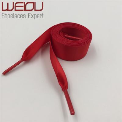 China Bilateral Shiny Red Silk Red Silk Shoestrings Laces Ribbon Bright Weiou Color Ribbon For Dress And Shoes for sale