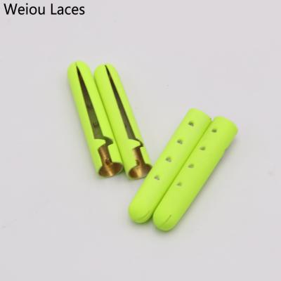 China Weiou Factory 4x23mm Luxury Paint Printed Neon Yellow-Orange Tips Matt Metal Aglets FOR Laces for sale