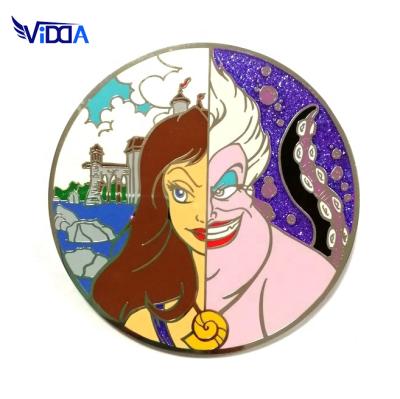 China Low MOQ Hard Enamel Glitter Metal Pin Badge America Cartoon Custom Design for sale