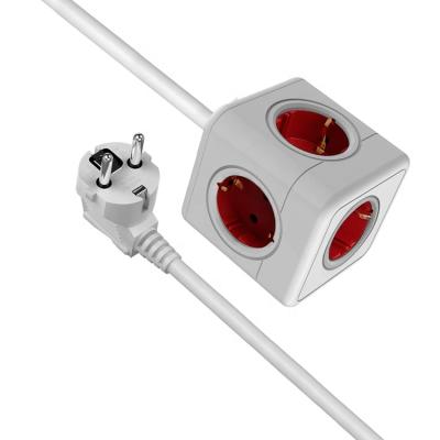 China OEM 5 Outlet Socket Germany Extension Socket Electric Multiple Power Cube16A 240V 3680W European Power Strip With Desktop Stand E03-red-5 for sale