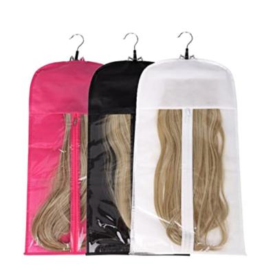 China Hair Wrapping… Wholesale High Quality Large Thick Organizer Bag With Satin Clear PVC Hair Extension Storage Hanger for sale