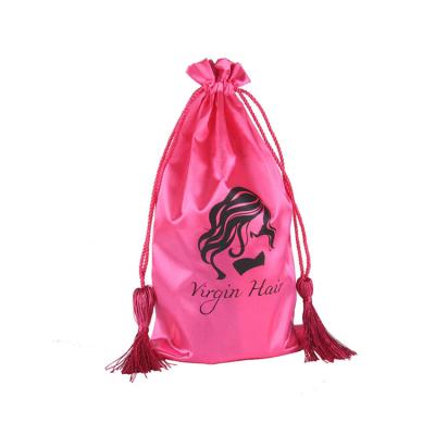 China Large Black Pink Silk Hair Satin Wig Drawstring Hair Bundle Packaging Bag With Logo Custom for sale